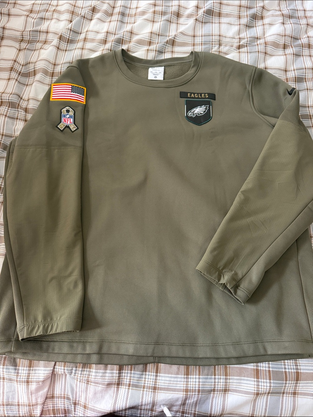 NFL Olive Green Eagles Patch Crewneck Sweatshirt Therma-Fit
